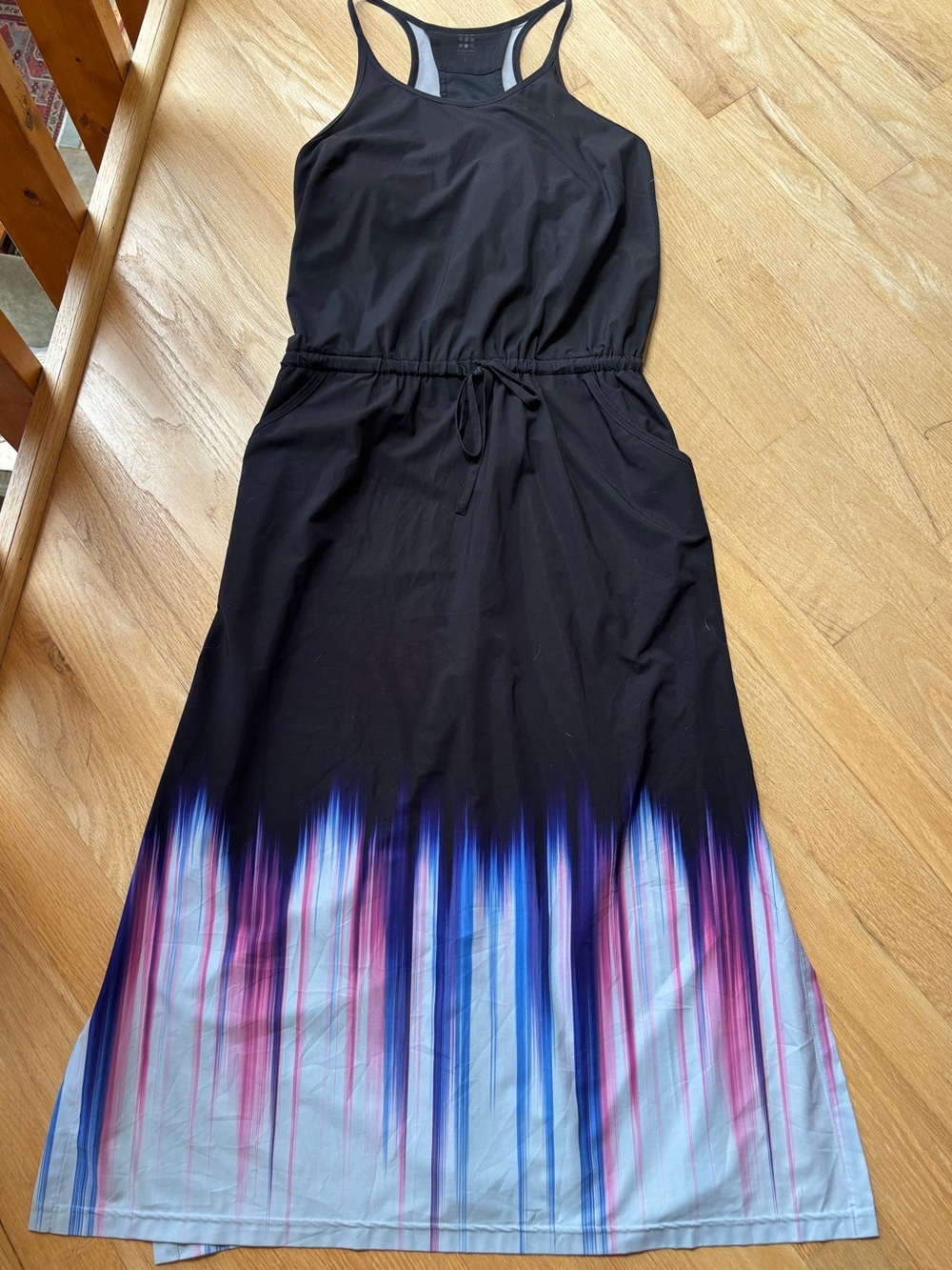Title nine Nimblene Black Racerback Maxi Dress with Pink & Blue Ombre Accents